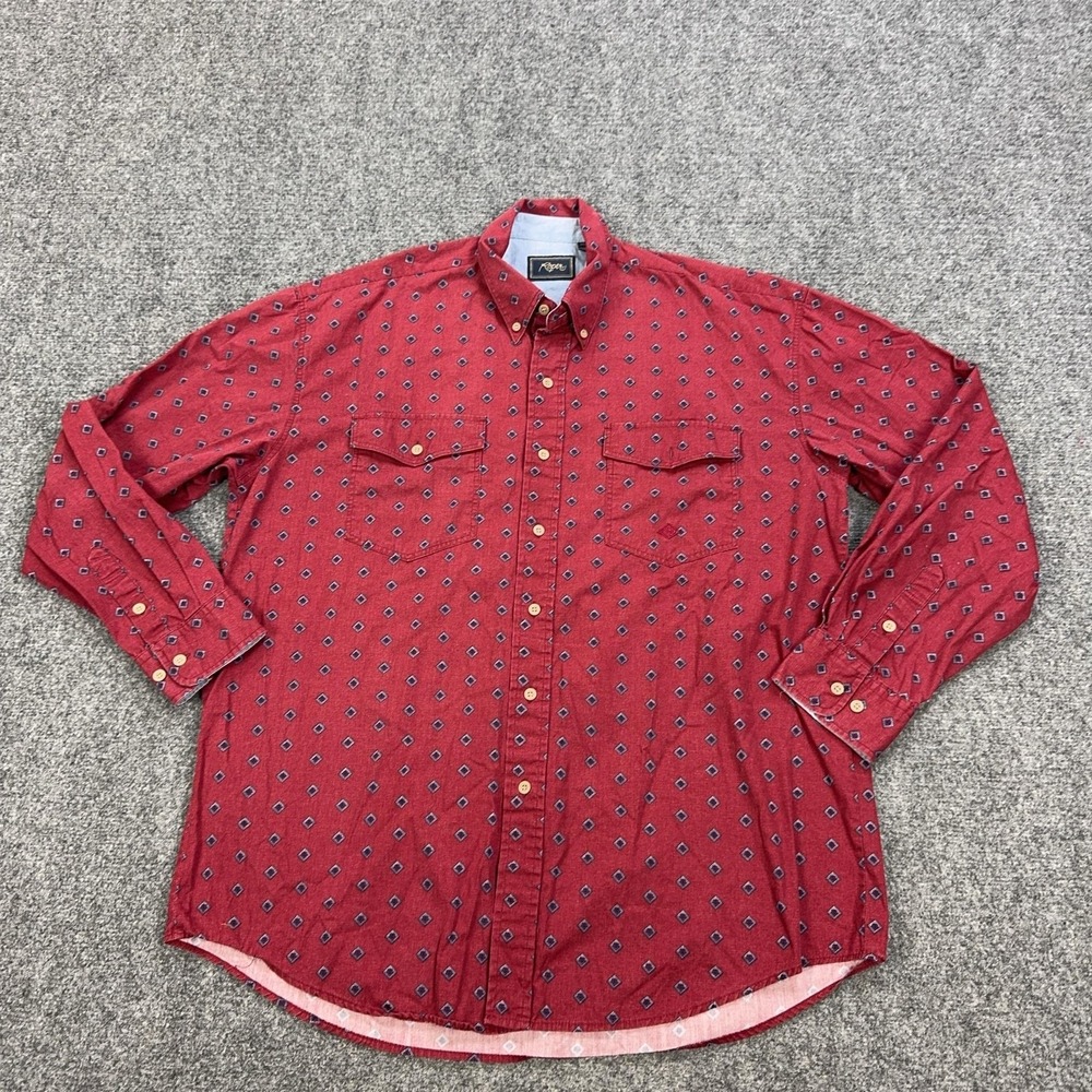 Roper Shirt Mens Large Red Geometric Long Sleeve Button Up Pockets Western